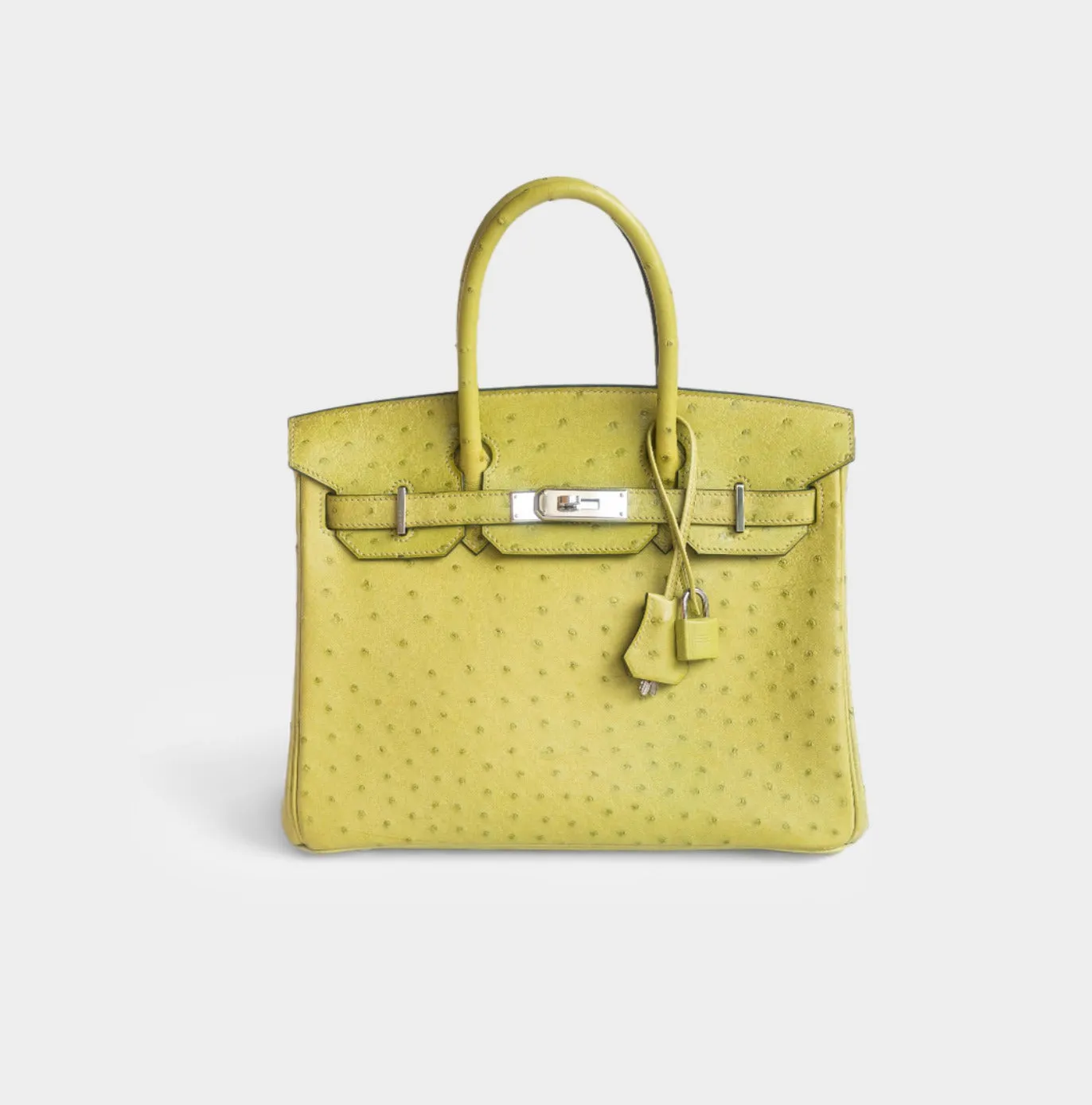 HERM??S - BIRKIN 30 HANDBAG IN GREEN OSTRICH WITH PALLADIUM HARDWARE