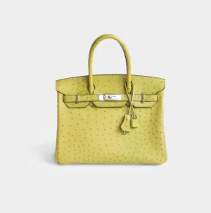 HERM??S - BIRKIN 30 HANDBAG IN GREEN OSTRICH WITH PALLADIUM HARDWARE