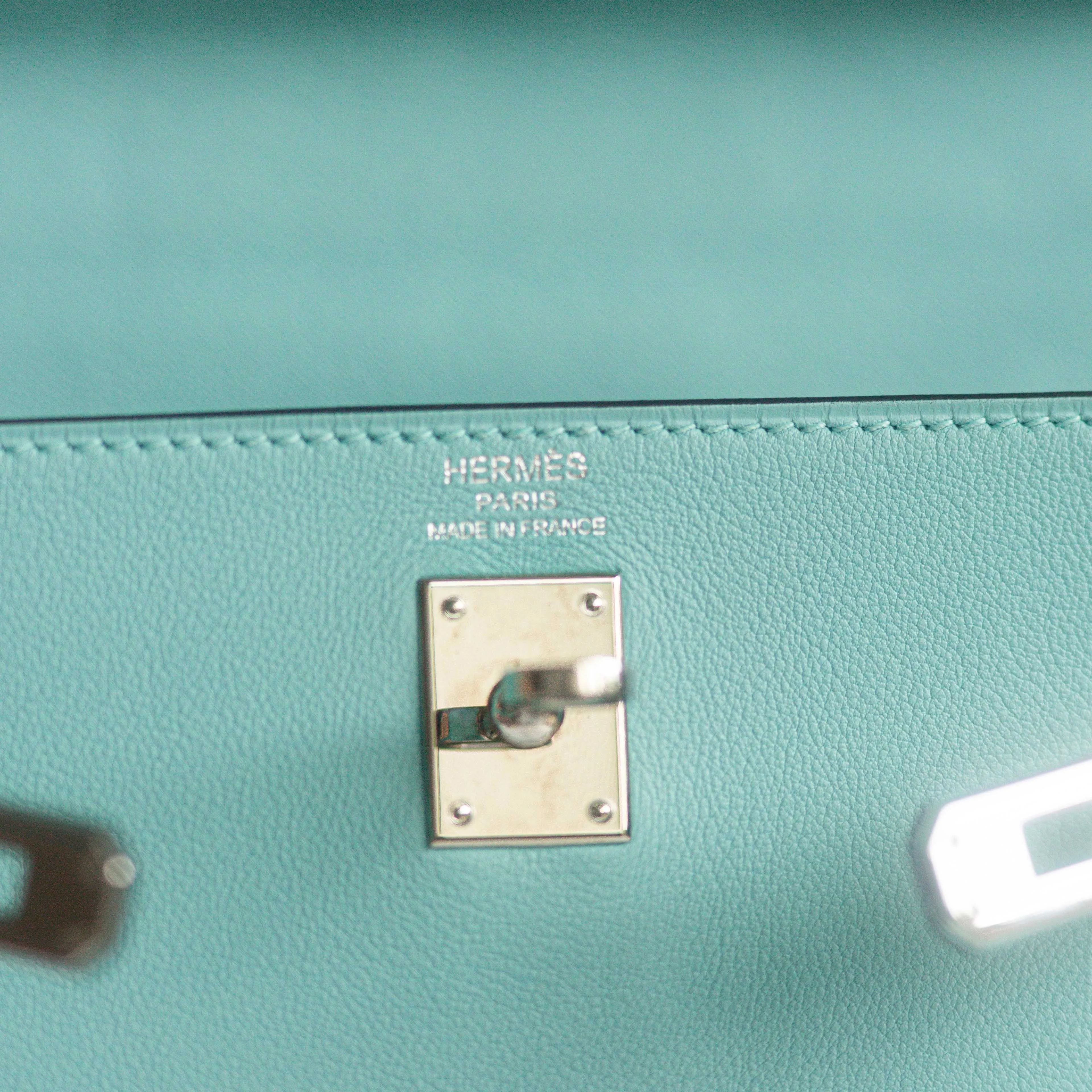 HERM??S -  KELLY 25 BAG IN BLUE ATOLL SWIFT LEATHER WITH PALLADIUM HARDWARE