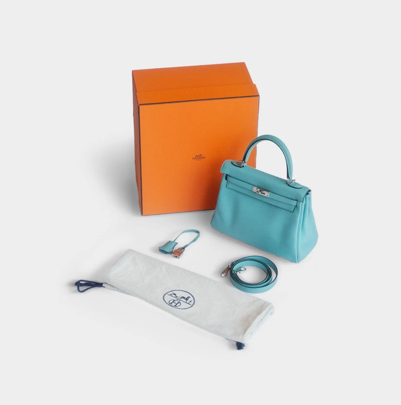 HERM??S -  KELLY 25 BAG IN BLUE ATOLL SWIFT LEATHER WITH PALLADIUM HARDWARE