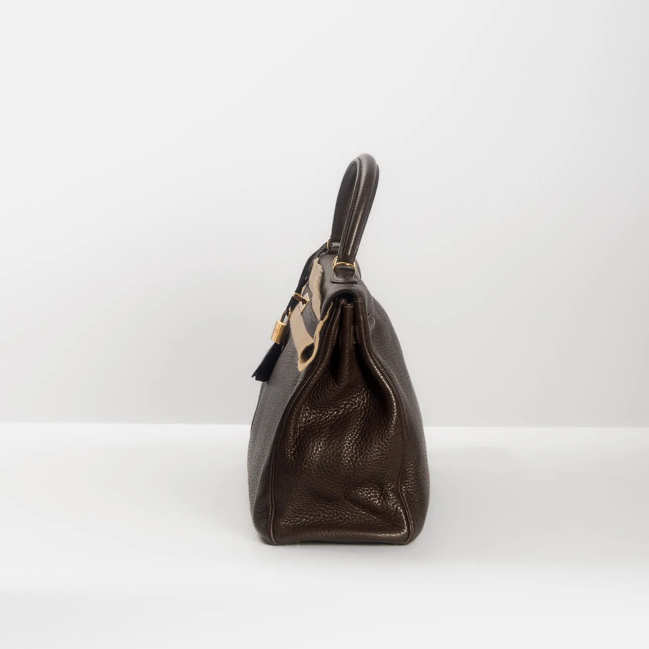 HERM??S- KELLY 35 BAG TAURILLON CLEMENCE LEATHER IN COFFEE COLOUR WITH GOLD HARDWARE