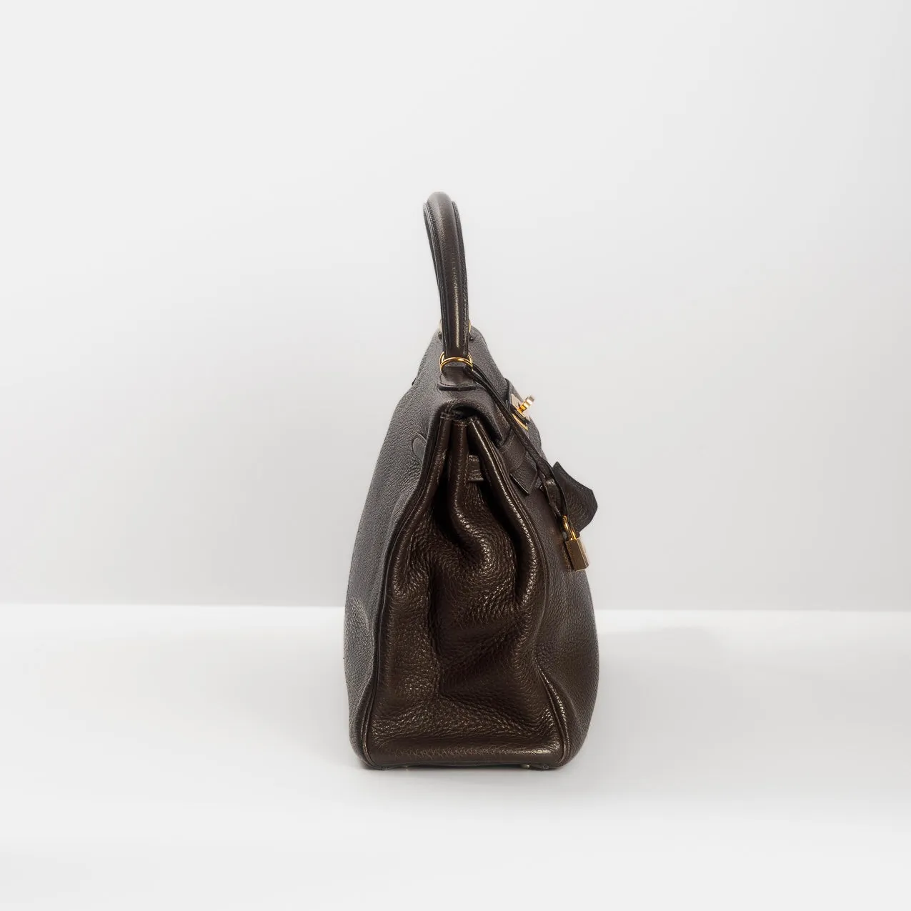 HERM??S- KELLY 35 BAG TAURILLON CLEMENCE LEATHER IN COFFEE COLOUR WITH GOLD HARDWARE