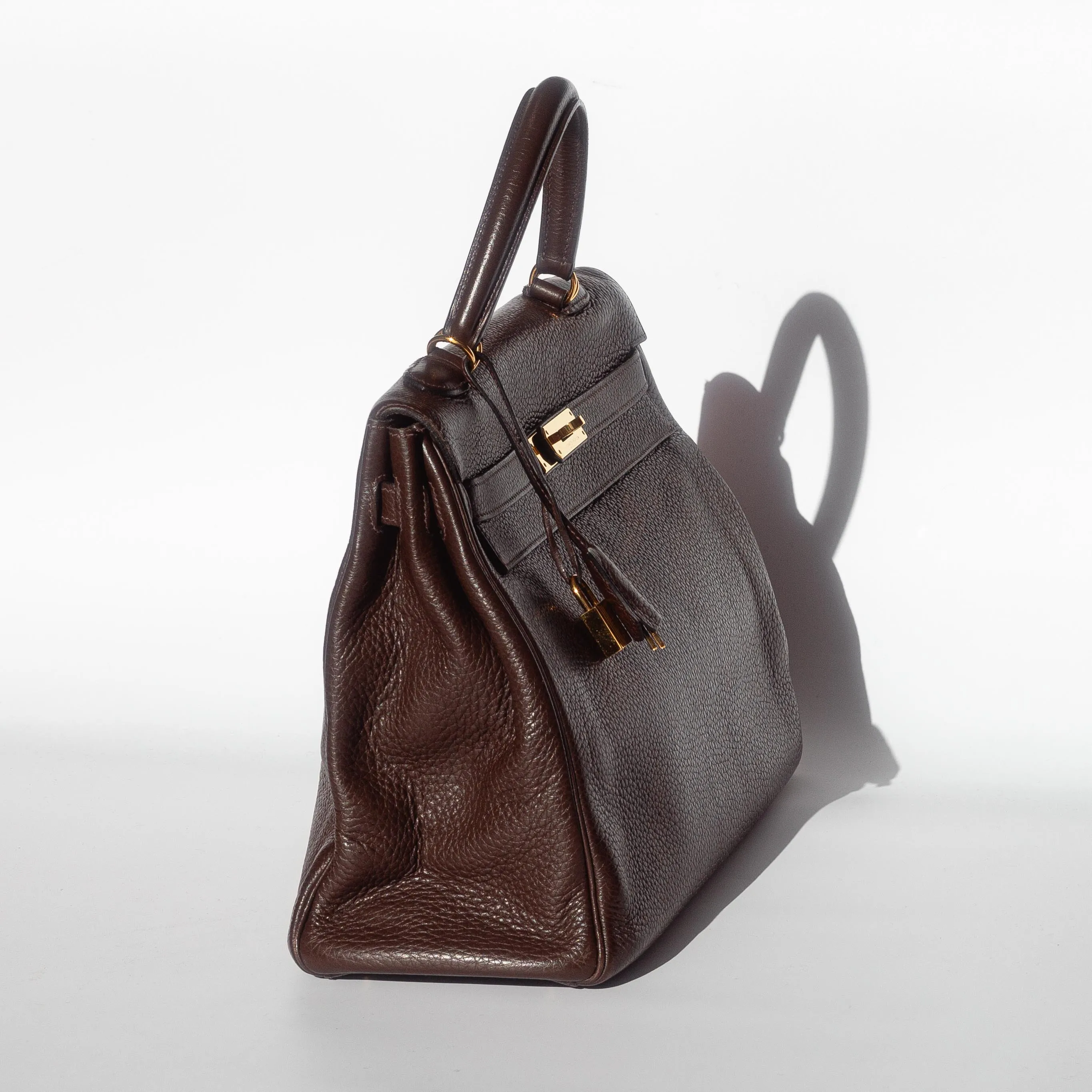 HERM??S- KELLY 35 BAG TAURILLON CLEMENCE LEATHER IN COFFEE COLOUR WITH GOLD HARDWARE
