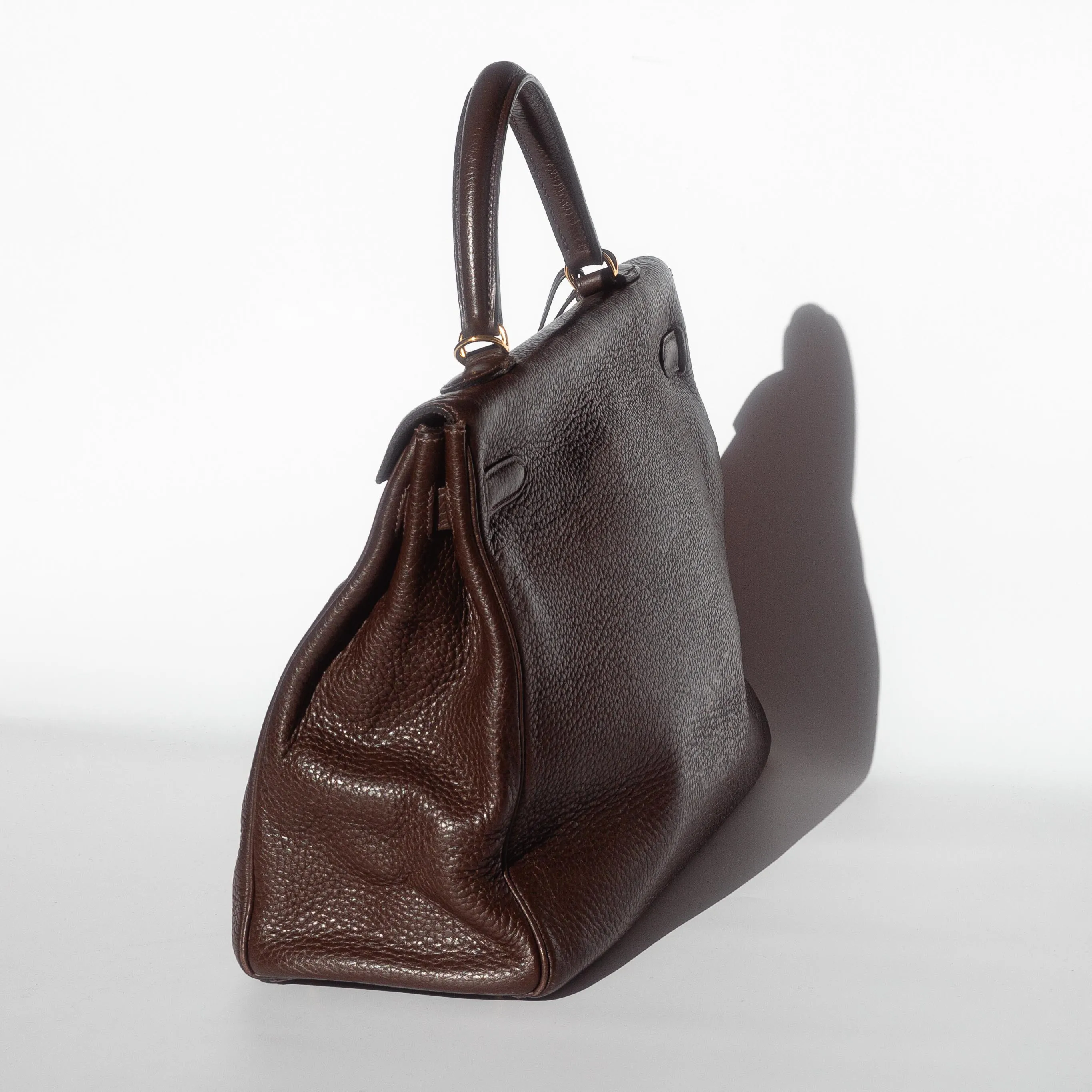 HERM??S- KELLY 35 BAG TAURILLON CLEMENCE LEATHER IN COFFEE COLOUR WITH GOLD HARDWARE