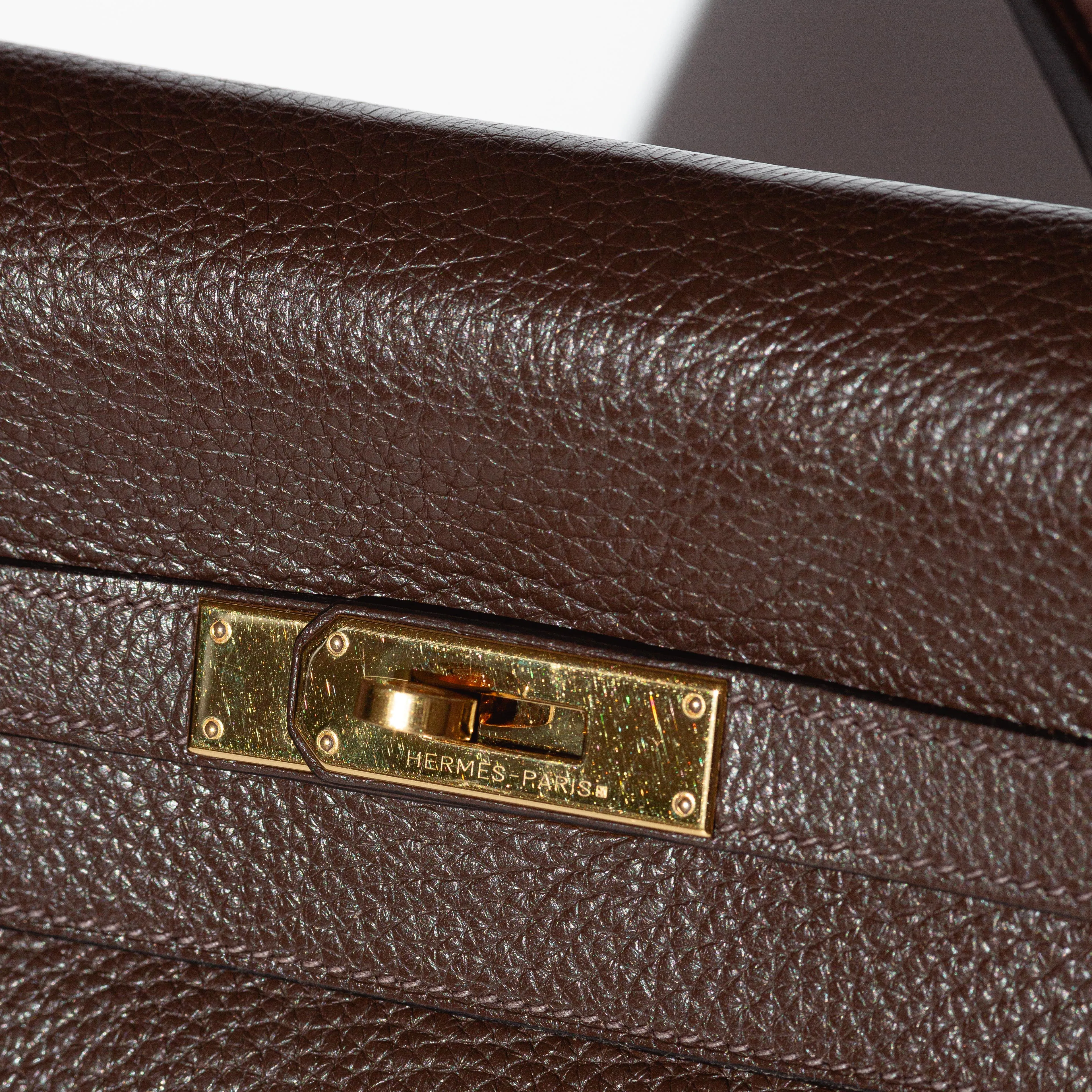 HERM??S- KELLY 35 BAG TAURILLON CLEMENCE LEATHER IN COFFEE COLOUR WITH GOLD HARDWARE