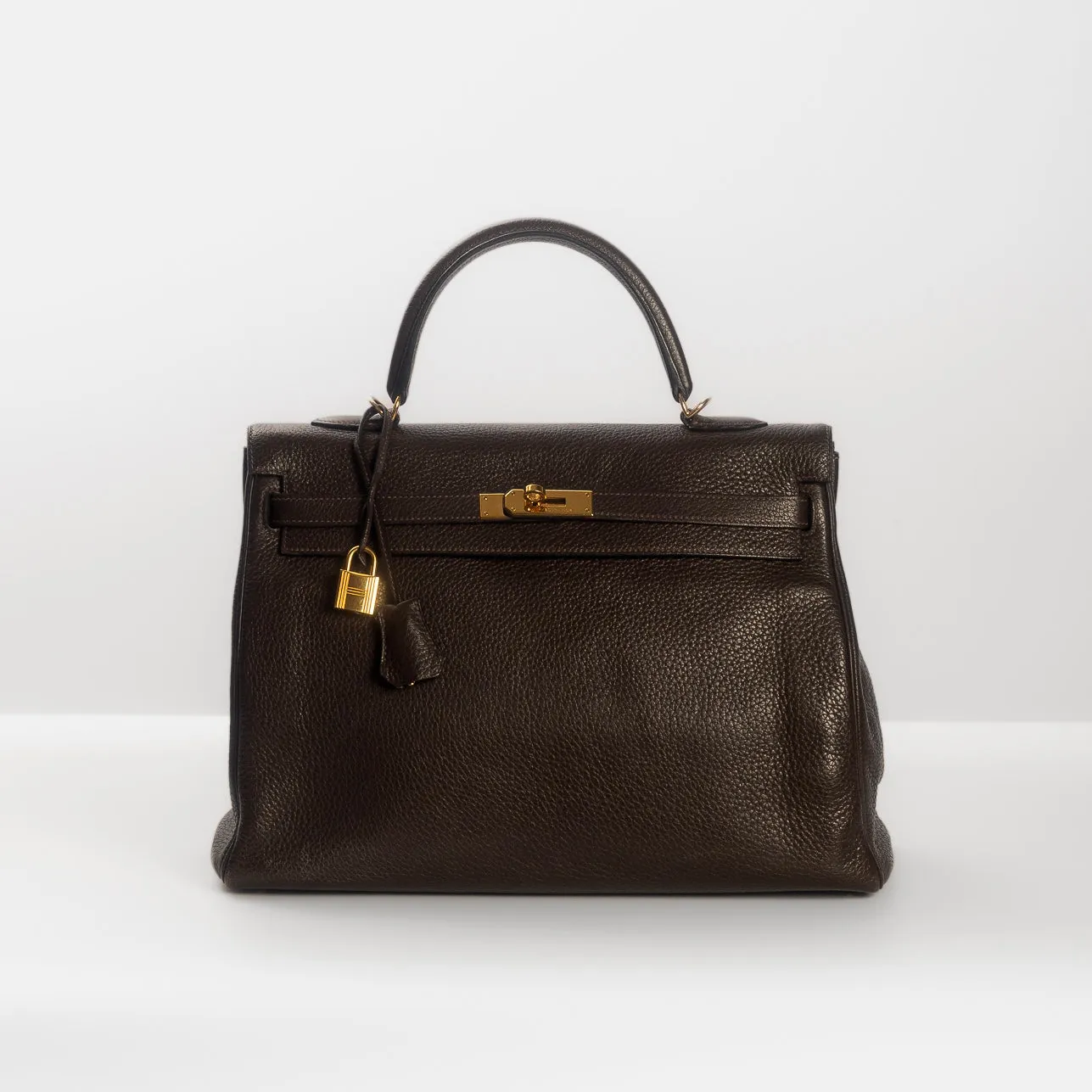 HERM??S- KELLY 35 BAG TAURILLON CLEMENCE LEATHER IN COFFEE COLOUR WITH GOLD HARDWARE