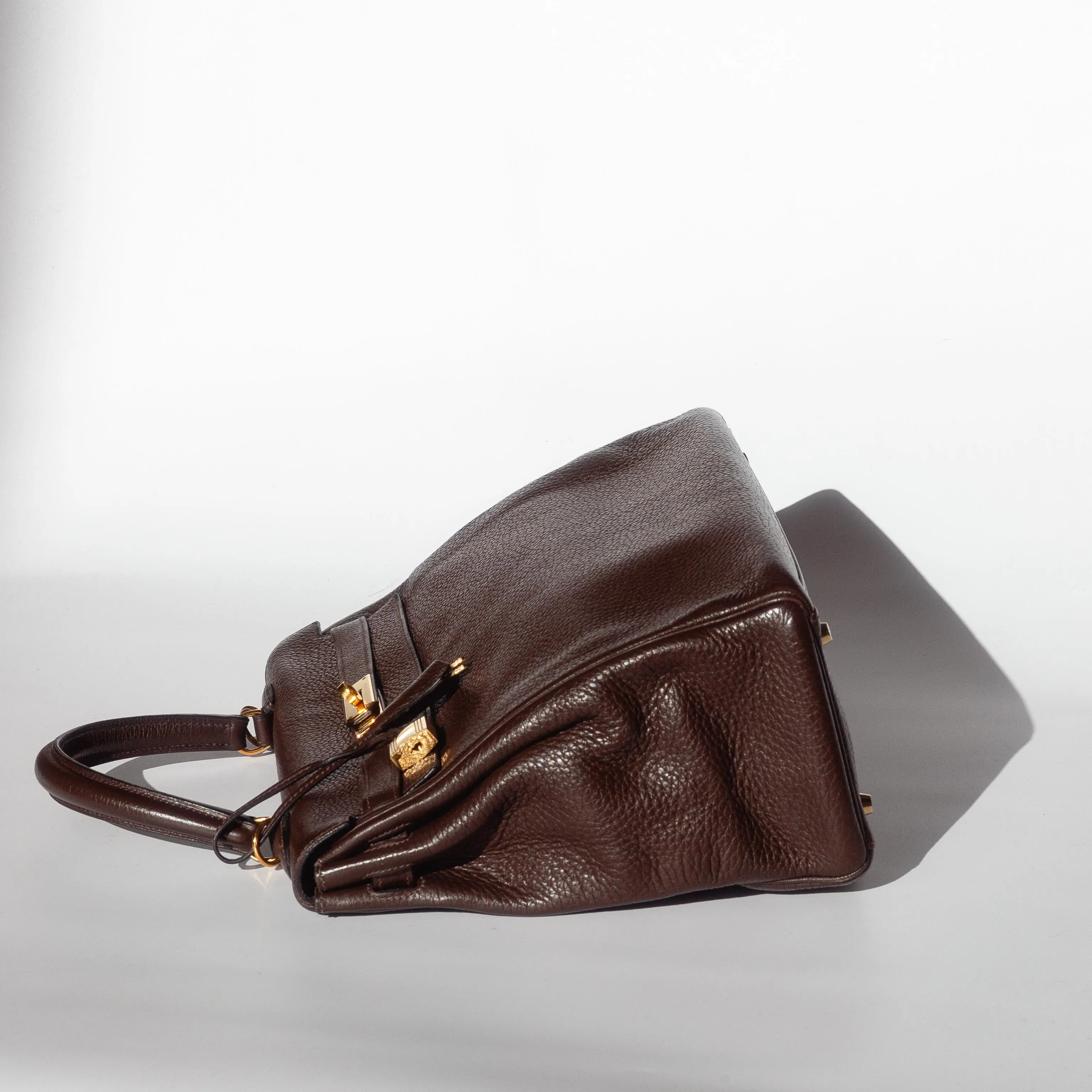 HERM??S- KELLY 35 BAG TAURILLON CLEMENCE LEATHER IN COFFEE COLOUR WITH GOLD HARDWARE