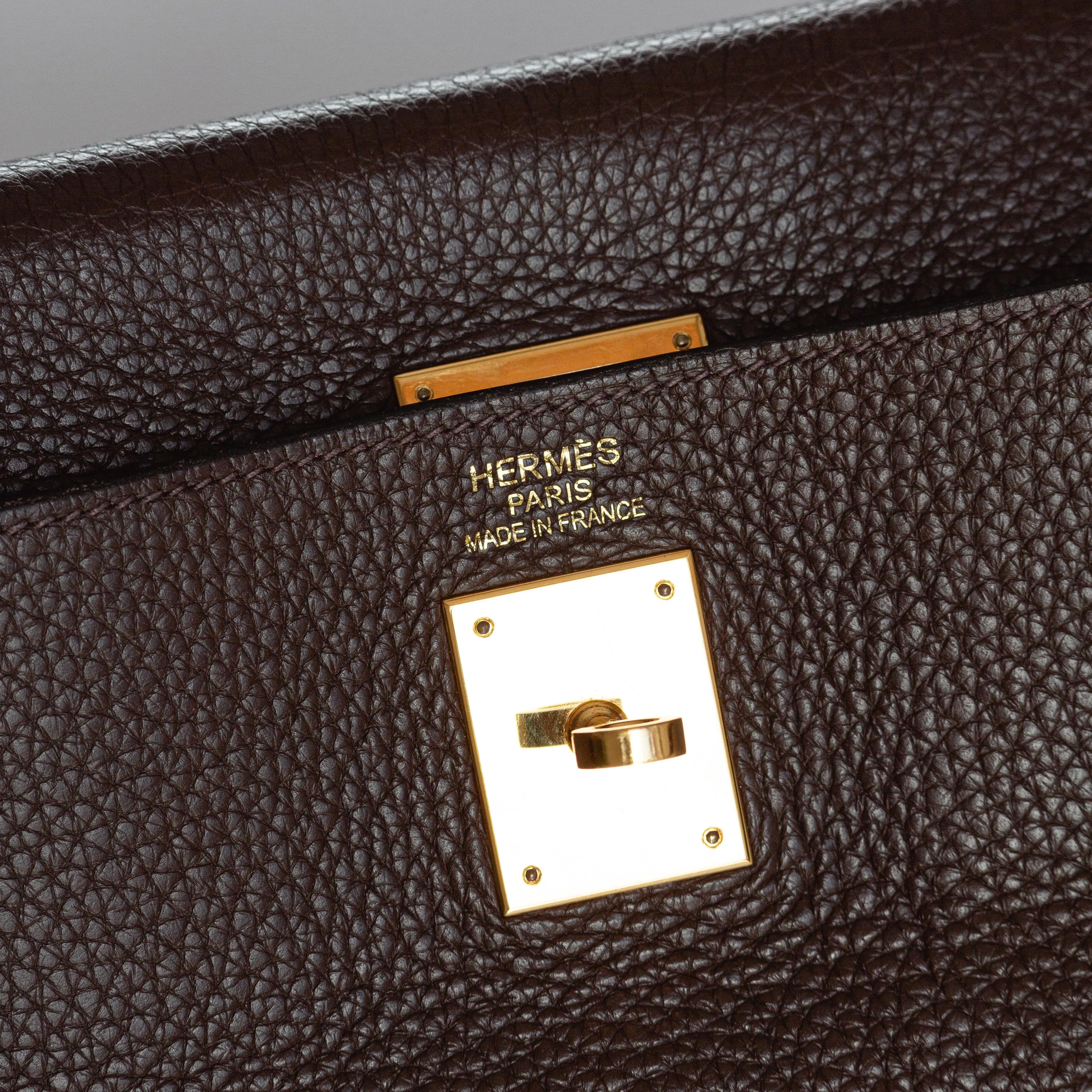 HERM??S- KELLY 35 BAG TAURILLON CLEMENCE LEATHER IN COFFEE COLOUR WITH GOLD HARDWARE