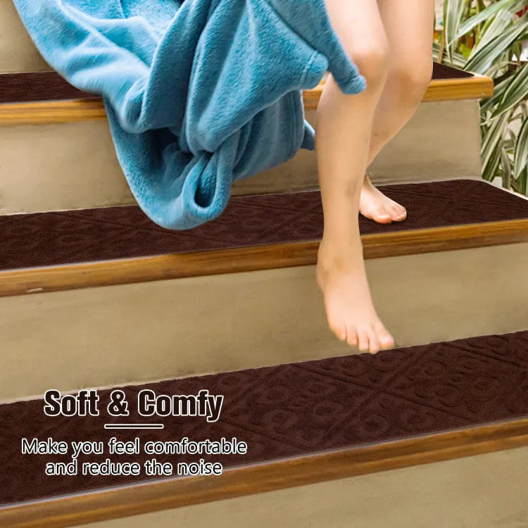 Hivvago 15Pcs Indoor Non-Slip Stair Carpet Mats for Wooden Steps-Brown