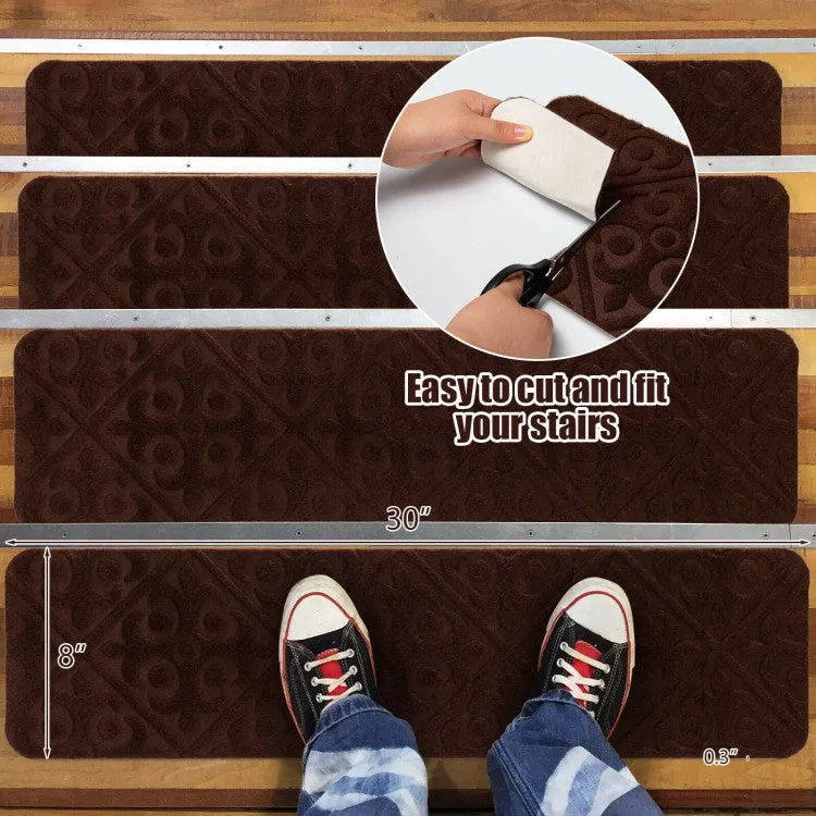Hivvago 15Pcs Indoor Non-Slip Stair Carpet Mats for Wooden Steps-Brown