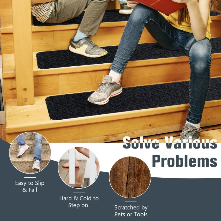 Hivvago 15Pcs Indoor Non-Slip Stair Carpet Mats for Wooden Steps-Brown