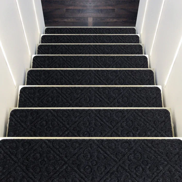 Hivvago 15Pcs Indoor Non-Slip Stair Carpet Mats for Wooden Steps-Brown