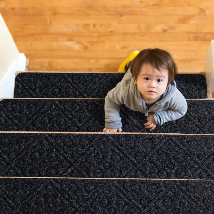 Hivvago 15Pcs Indoor Non-Slip Stair Carpet Mats for Wooden Steps-Brown