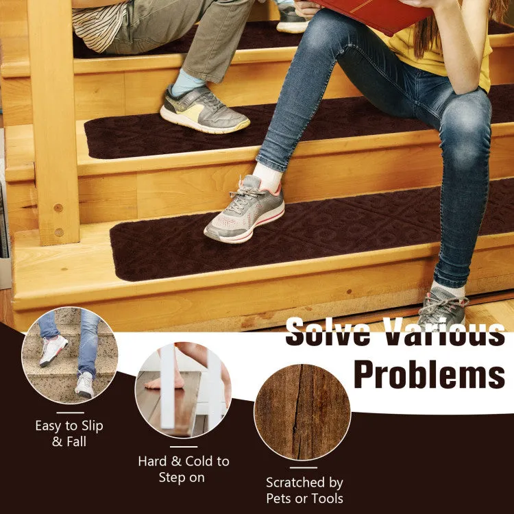 Hivvago 15Pcs Indoor Non-Slip Stair Carpet Mats for Wooden Steps-Brown