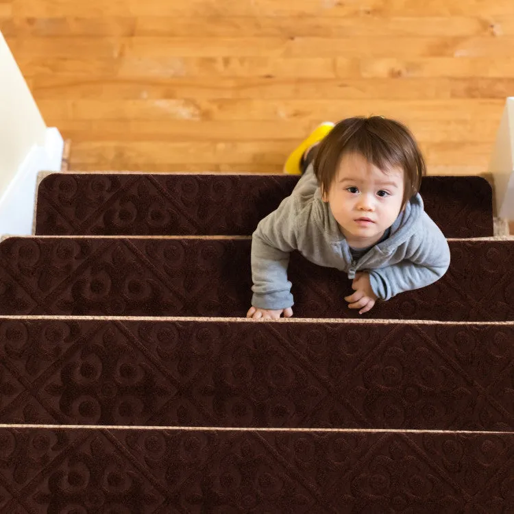 Hivvago 15Pcs Indoor Non-Slip Stair Carpet Mats for Wooden Steps-Brown