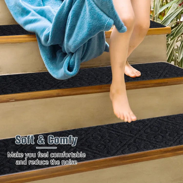 Hivvago 15Pcs Indoor Non-Slip Stair Carpet Mats for Wooden Steps-Brown