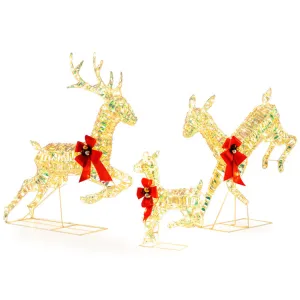 Hivvago 3-Piece Lighted Christmas Reindeer Family with LED Lights and Bows Seasonal Decor Clearance