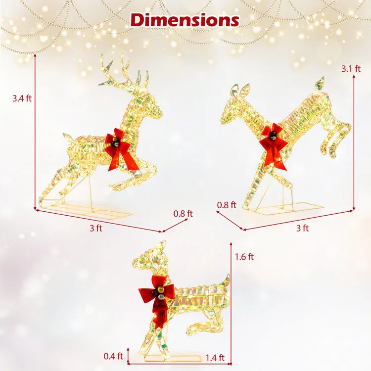 Hivvago 3-Piece Lighted Christmas Reindeer Family with LED Lights and Bows