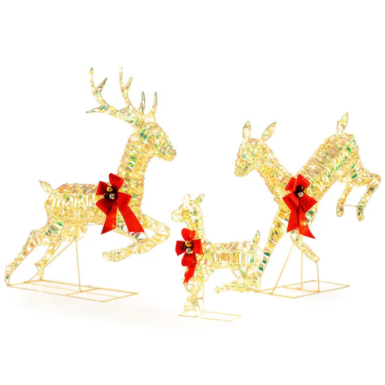 Hivvago 3-Piece Lighted Christmas Reindeer Family with LED Lights and Bows Seasonal Decor Clearance