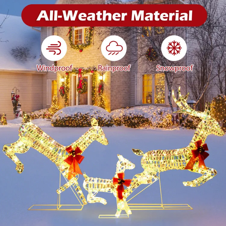 Hivvago 3-Piece Lighted Christmas Reindeer Family with LED Lights and Bows