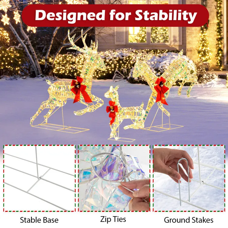 Hivvago 3-Piece Lighted Christmas Reindeer Family with LED Lights and Bows