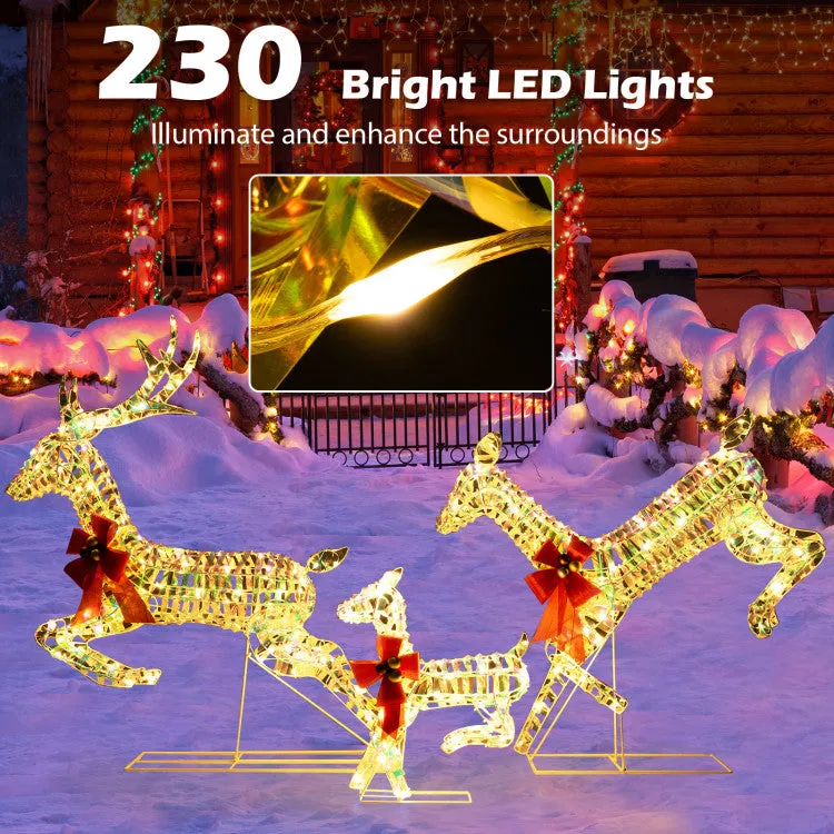 Hivvago 3-Piece Lighted Christmas Reindeer Family with LED Lights and Bows
