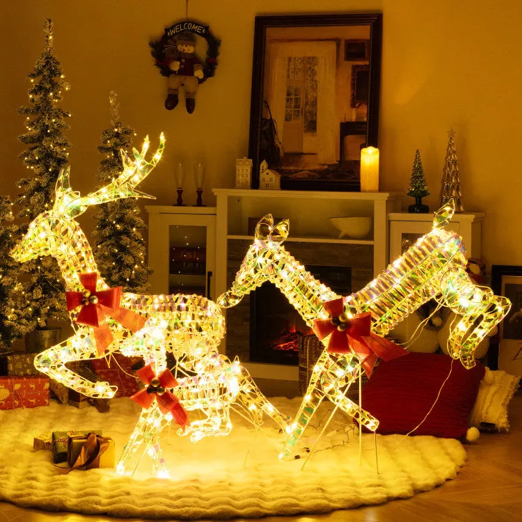 Hivvago 3-Piece Lighted Christmas Reindeer Family with LED Lights and Bows