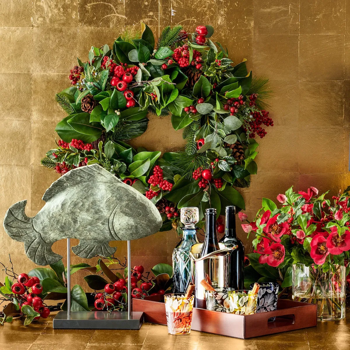 Holiday Berry & Hellebores Arrangement Faux Florals Wreaths hot price