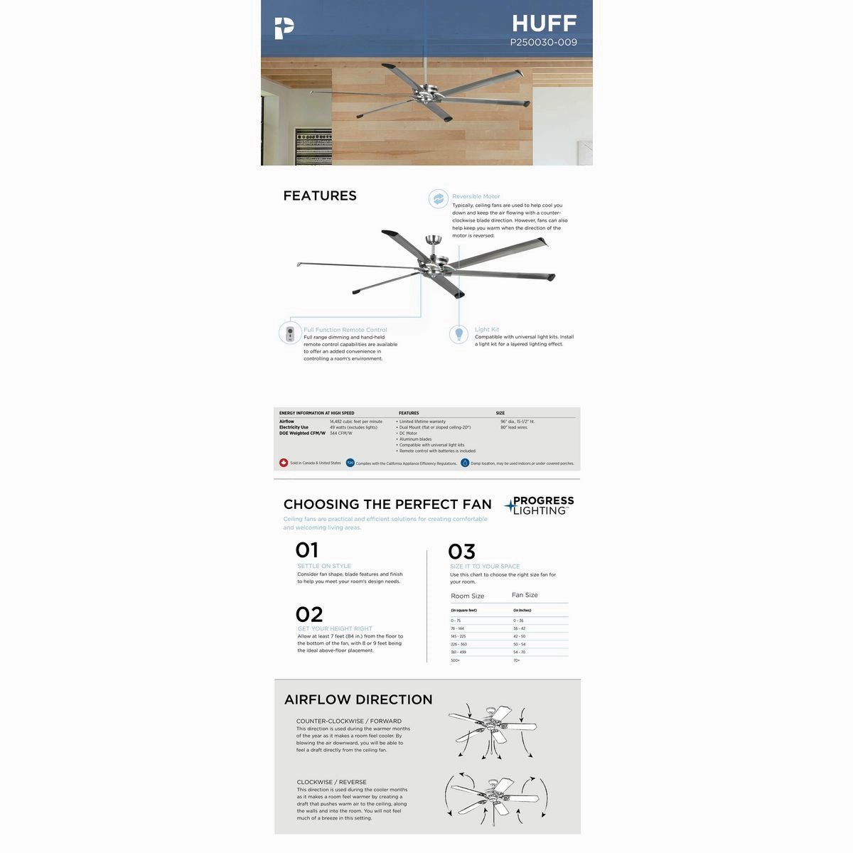 Huff Blade Brushed Nickel Large Ceiling Fans online store