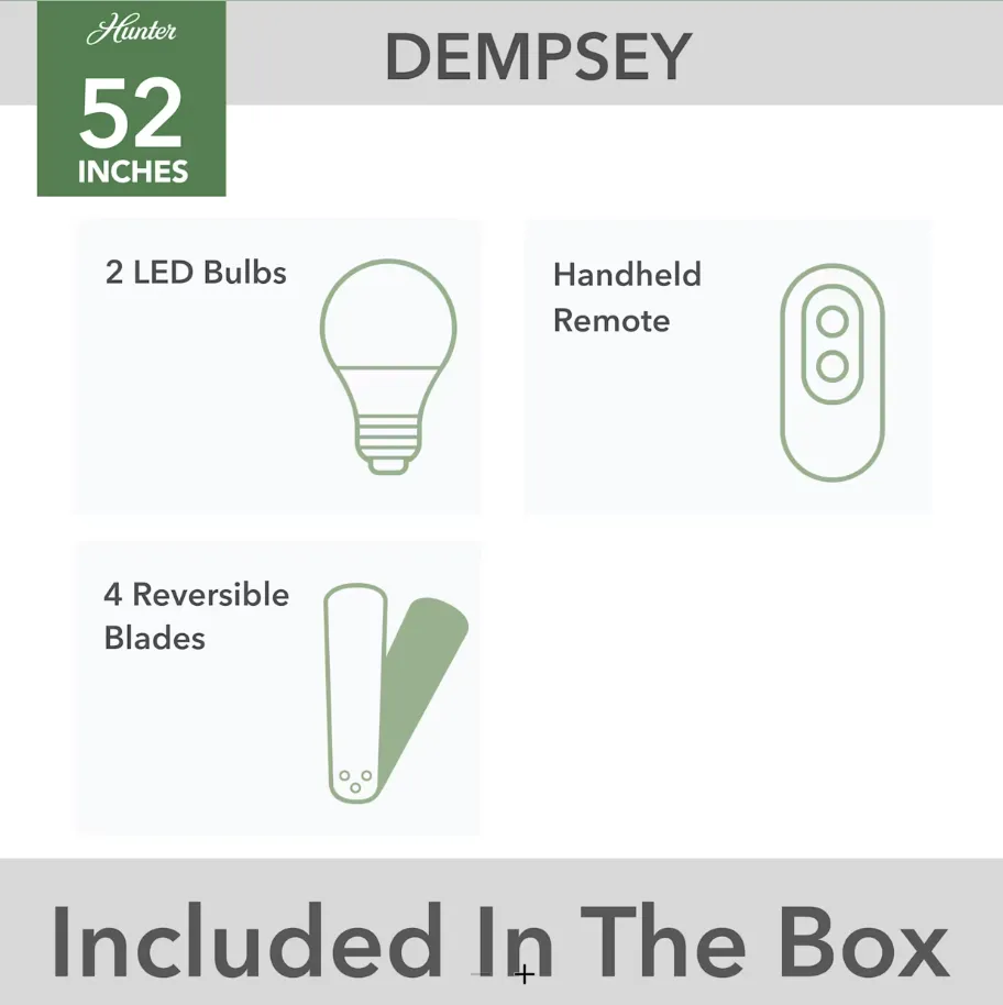 Hunter Fan Dempsey 52" Flushmount Ceiling Fan with 18W LED and Remote