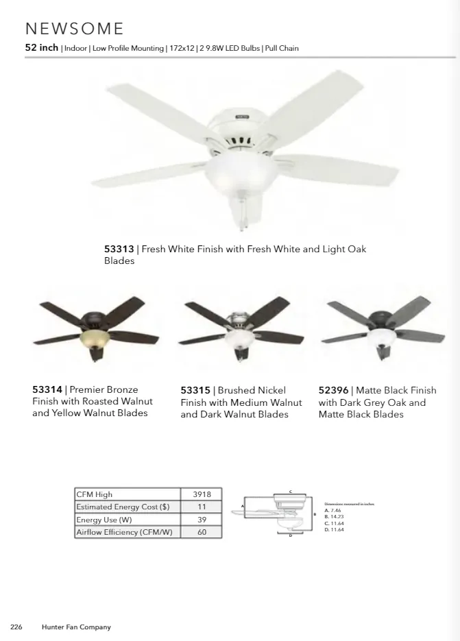 Hunter Fan Newsome Flushmount Pull Chain Ceiling Fan with 18W LED