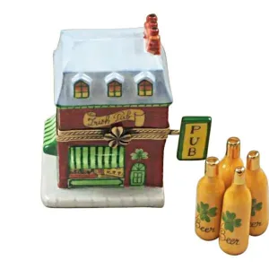 Irish Pub with Beer Bottles Limoges Collectible Boxes Rare Find