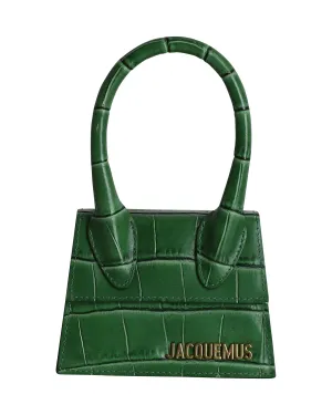 Jacquemus Croc Embossed Le Chiquito Mini Bag in Green Leather