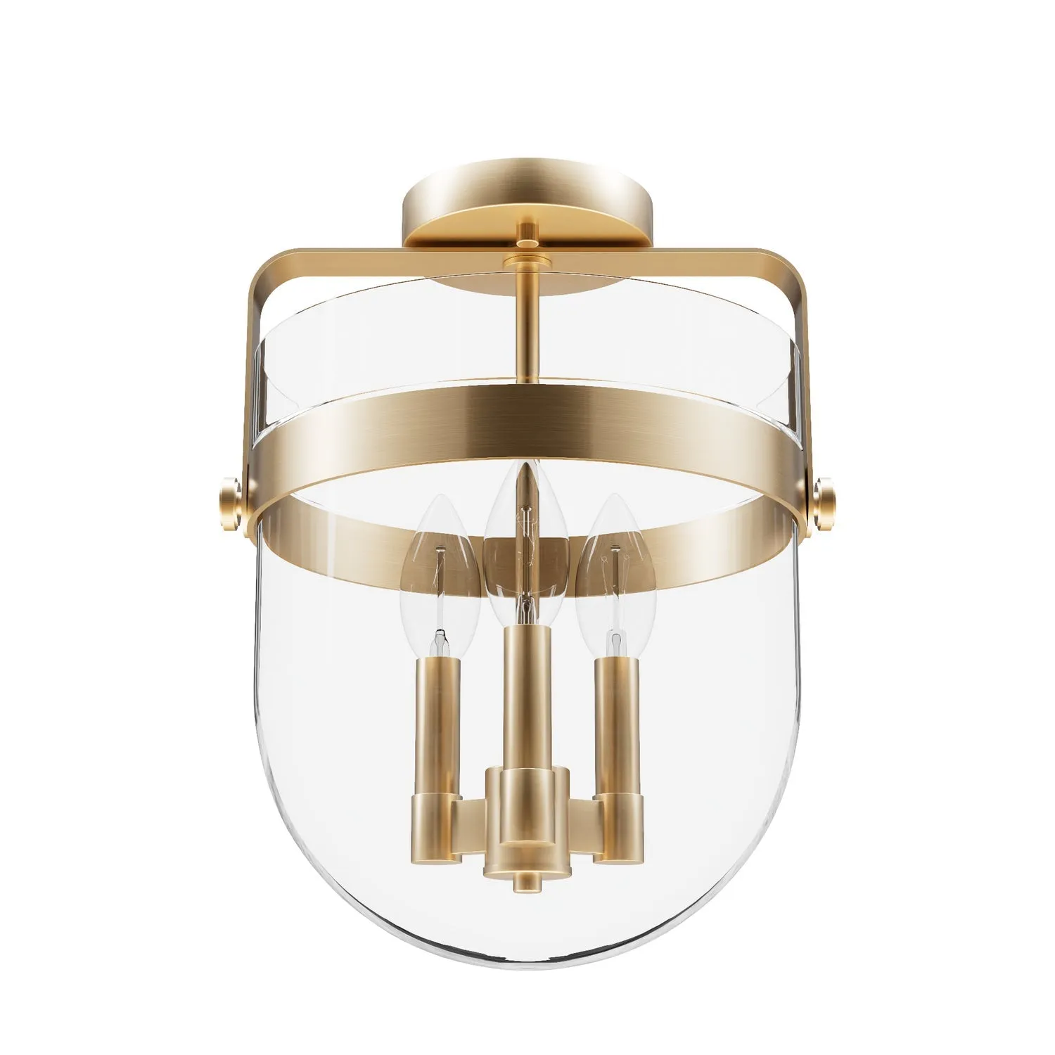 Karloff Three Light Semi-Flush Mount in Alturas Gold Cheap Low Ceiling Lighting