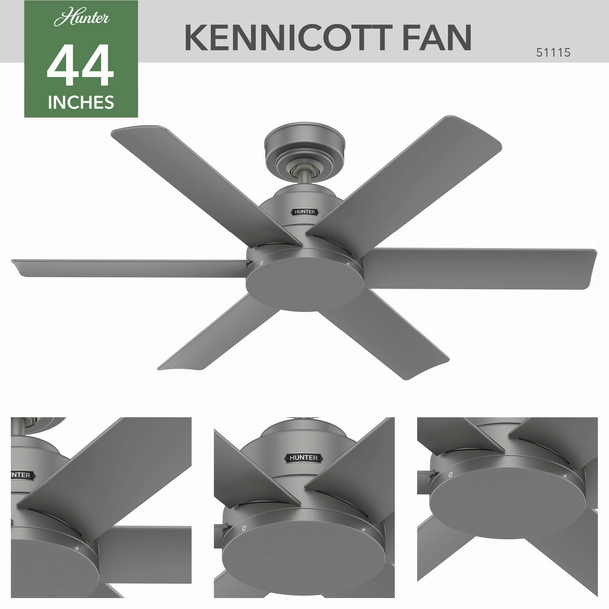 Kennicott 44"Ceiling Fan Matte Silver Huggers flush mount fans deals
