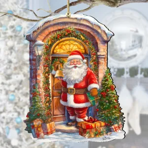 Knocking the Door Santa Wooden Ornaments by G. Debrekht Holiday Decor clearance sale