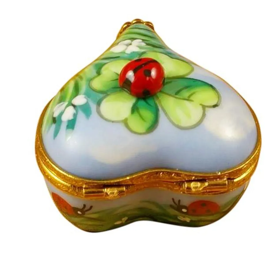 Ladybug on Four-Leaf Clover Heart Limoges Limoges Boxes collectors shop