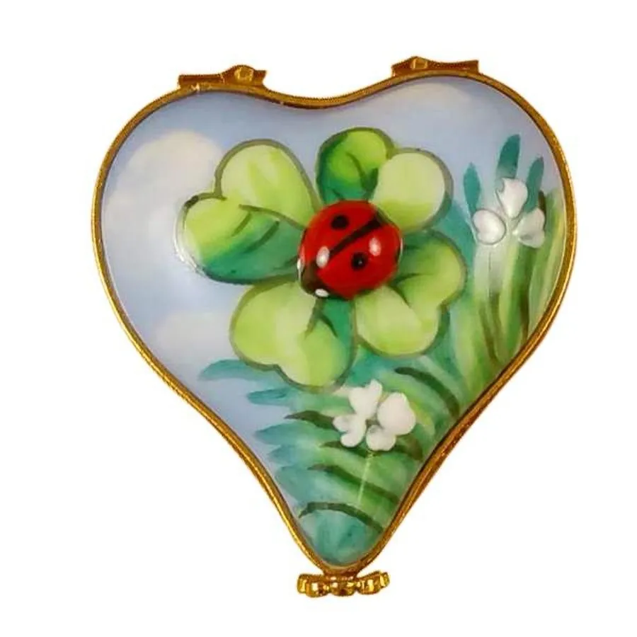 Ladybug on Four-Leaf Clover Heart Limoges Limoges Boxes collectors shop