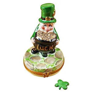 Leprechaun with Four-Leaf Clover Limoges Collectible Boxes Rare Find