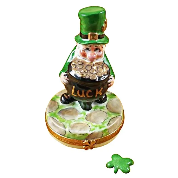 Leprechaun with Four-Leaf Clover Limoges Collectible Boxes Rare Find