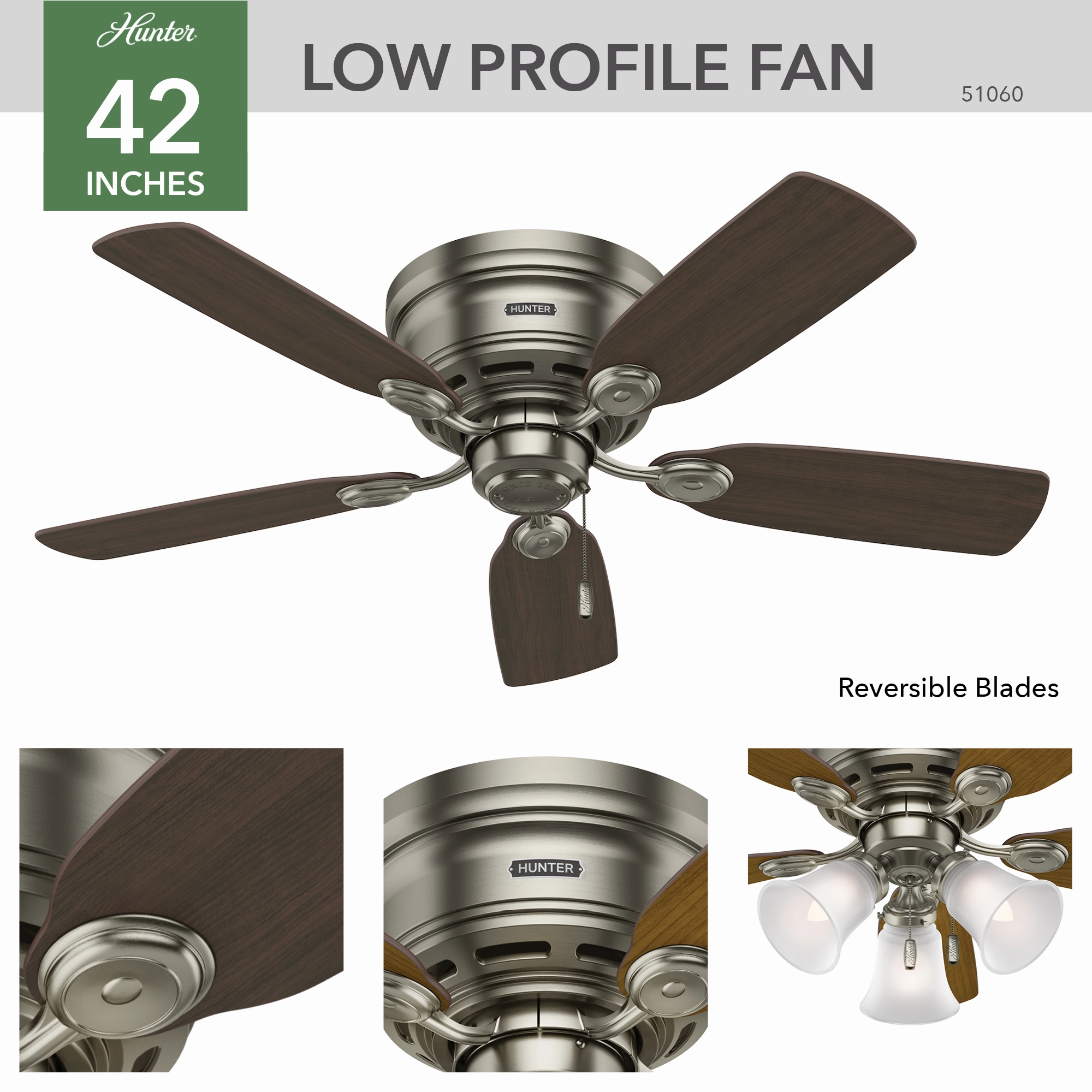 Low Profile 42"Ceiling Fan Antique Pewter Small Fans for less