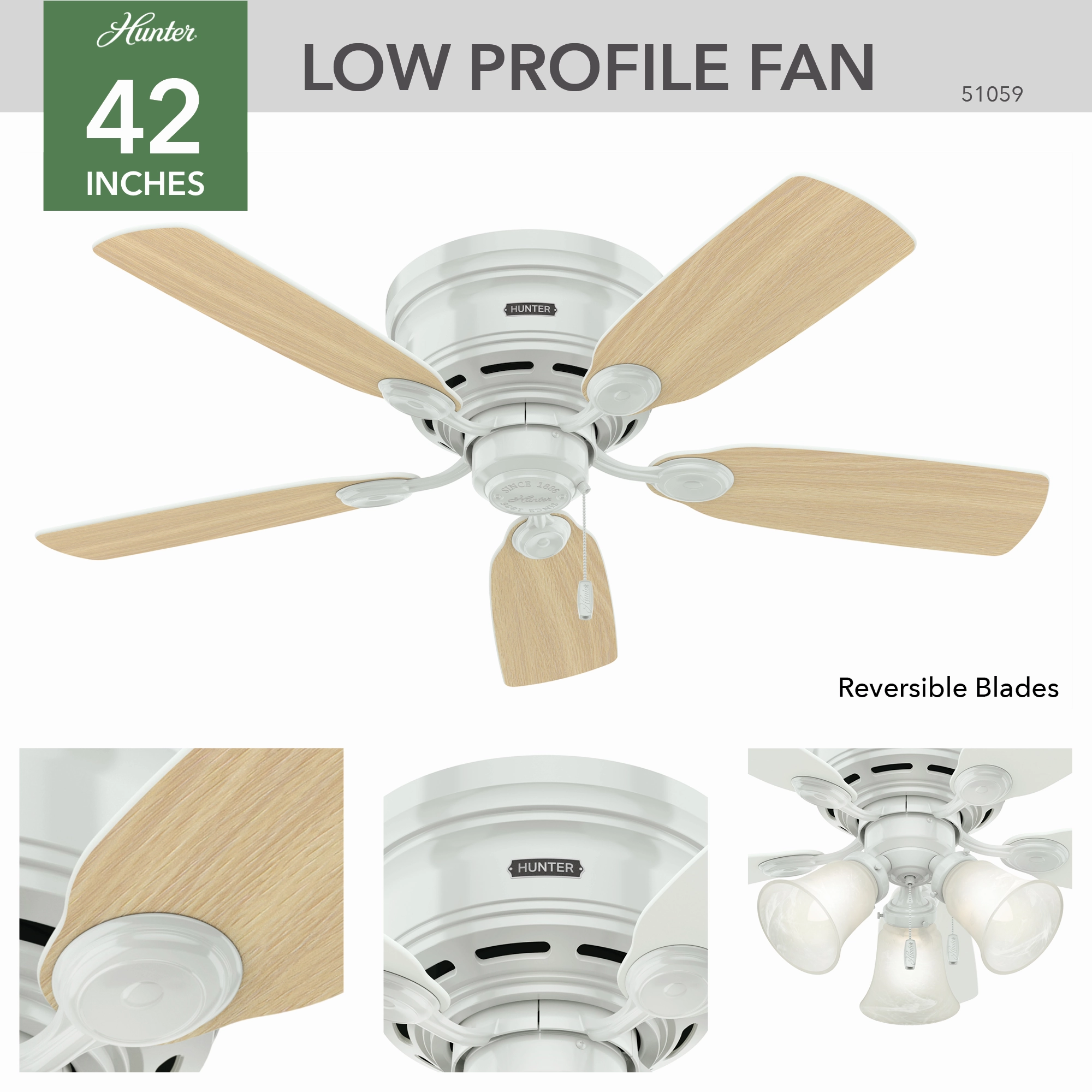 Low Profile 42"Ceiling Fan White Huggers flush mount fans deals