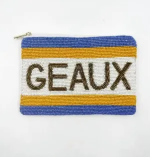 Lsu Geaux Tigers Harper Beaded Coin Purse In Metallic Gold