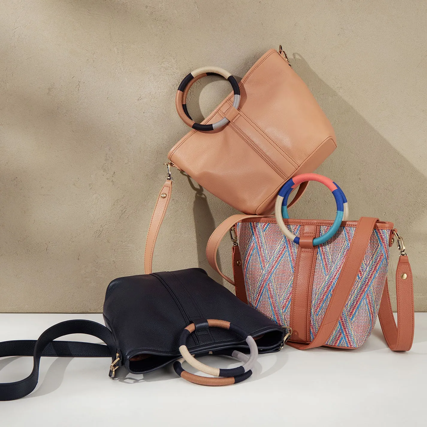 Luna Small Tote In Multi Weave With Leather Trim - Sunset Raffia