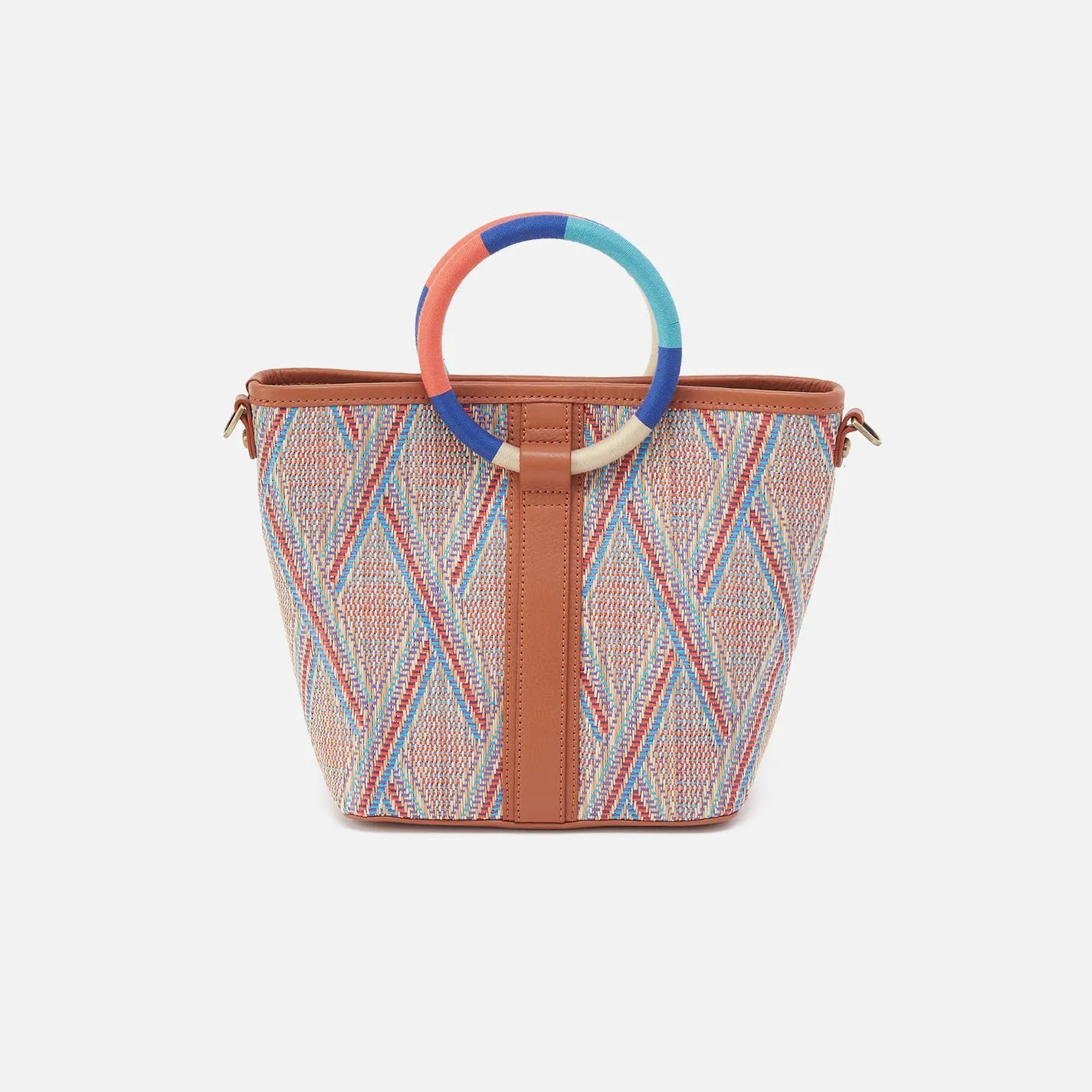 Luna Small Tote In Multi Weave With Leather Trim - Sunset Raffia
