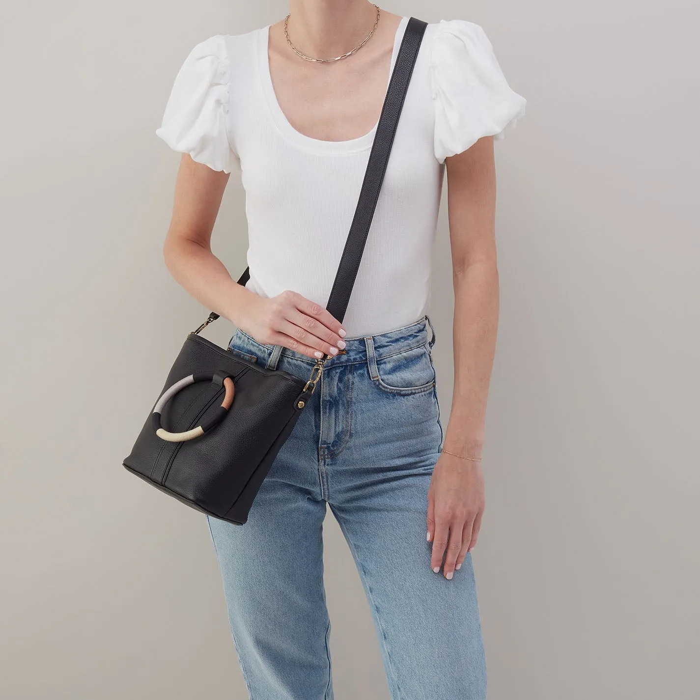 Luna Small Tote In Pebbled Leather - Black