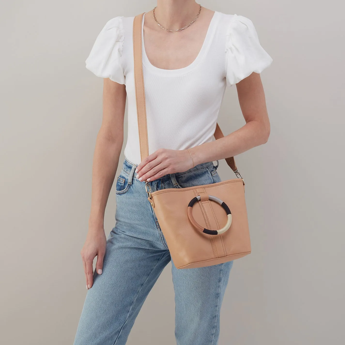 Luna Small Tote In Pebbled Leather - Porcini