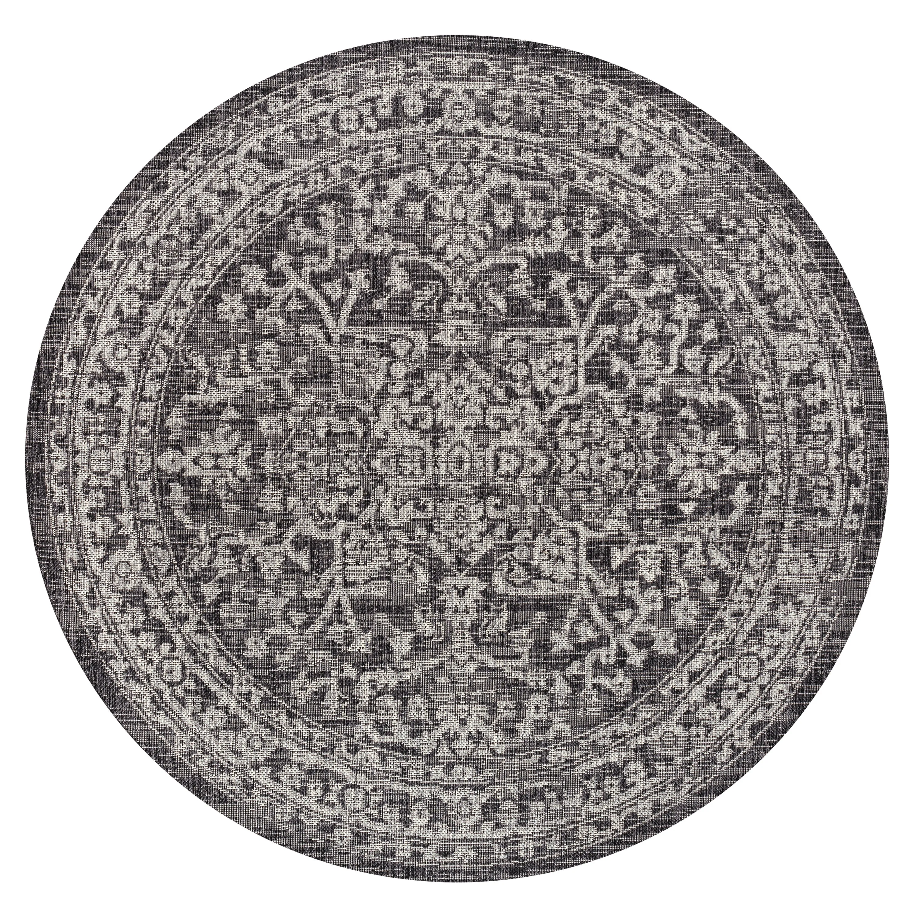 Malta Bohemian Medallion Textured Weave Indoor/Outdoor Round Area Rug