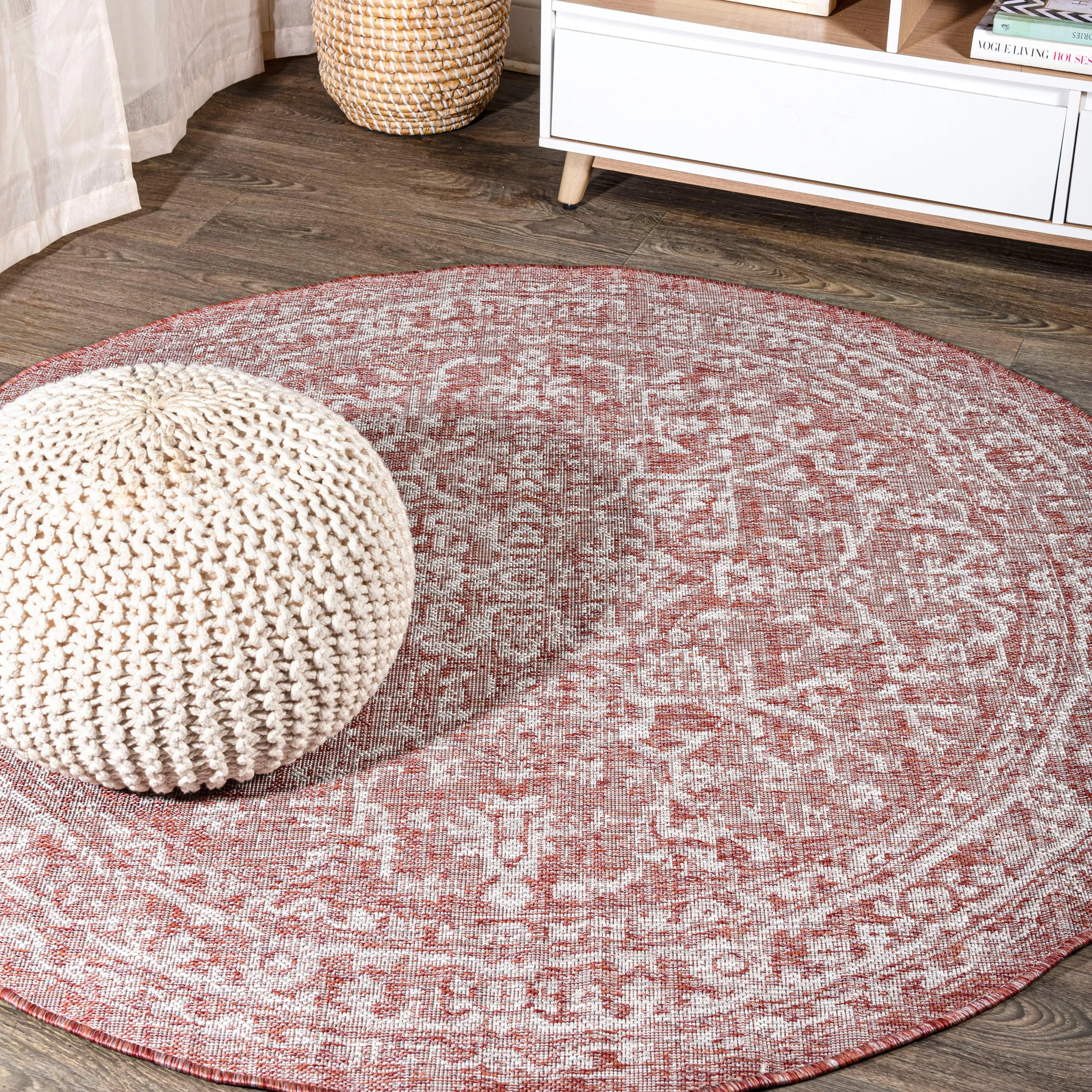 Malta Bohemian Medallion Textured Weave Indoor/Outdoor Round Area Rug