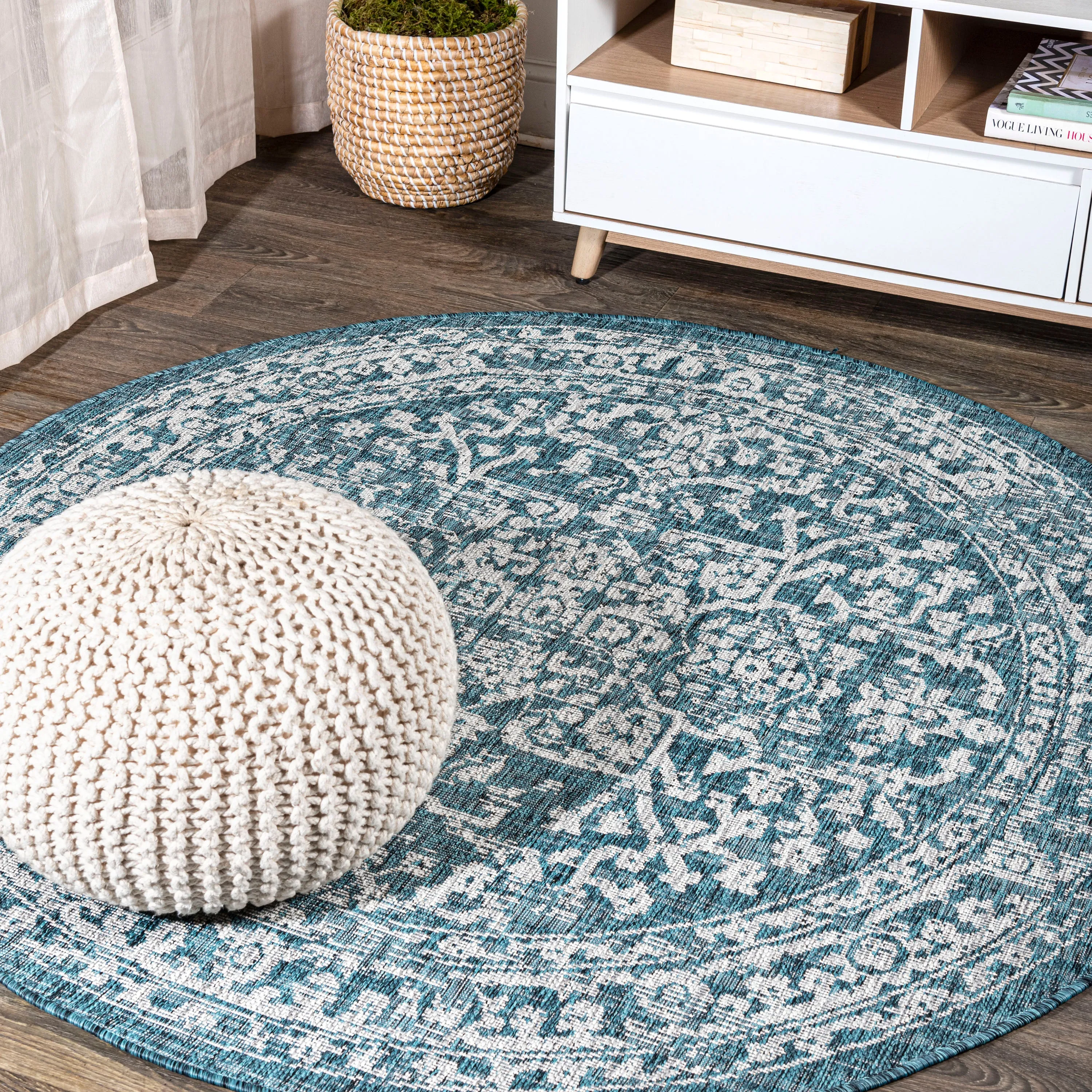 Malta Bohemian Medallion Textured Weave Indoor/Outdoor Round Area Rug